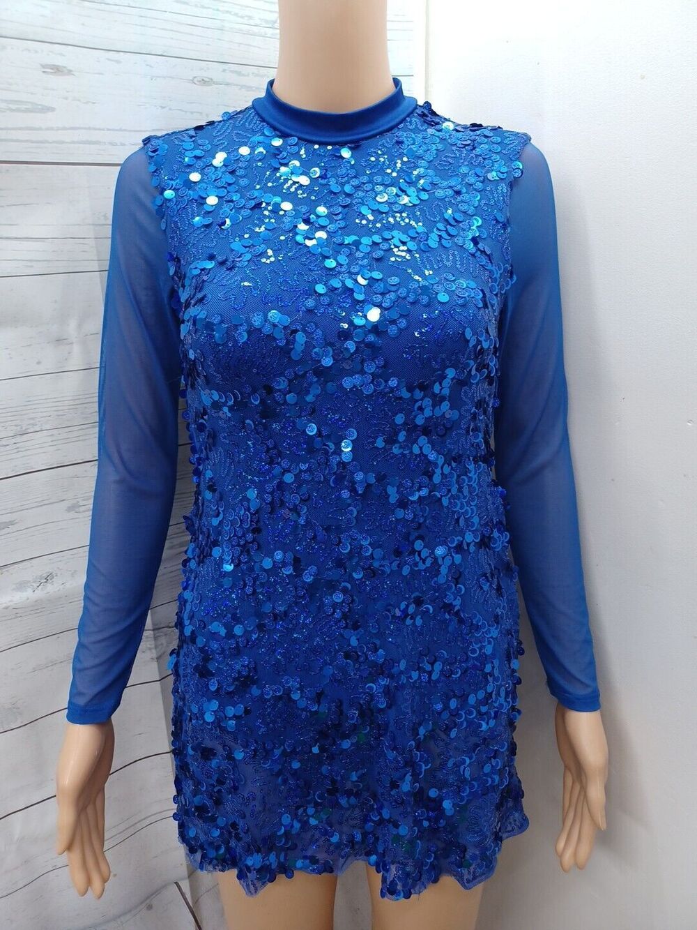 Courtain Call Dance Leotard Child XL Blue Gymnastics Costume Sequined